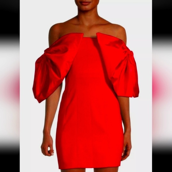NWT TOCCIN Double Bow Sleeve Off the Shoulder Holiday Christmas mini Dress - Picture 9 of 16